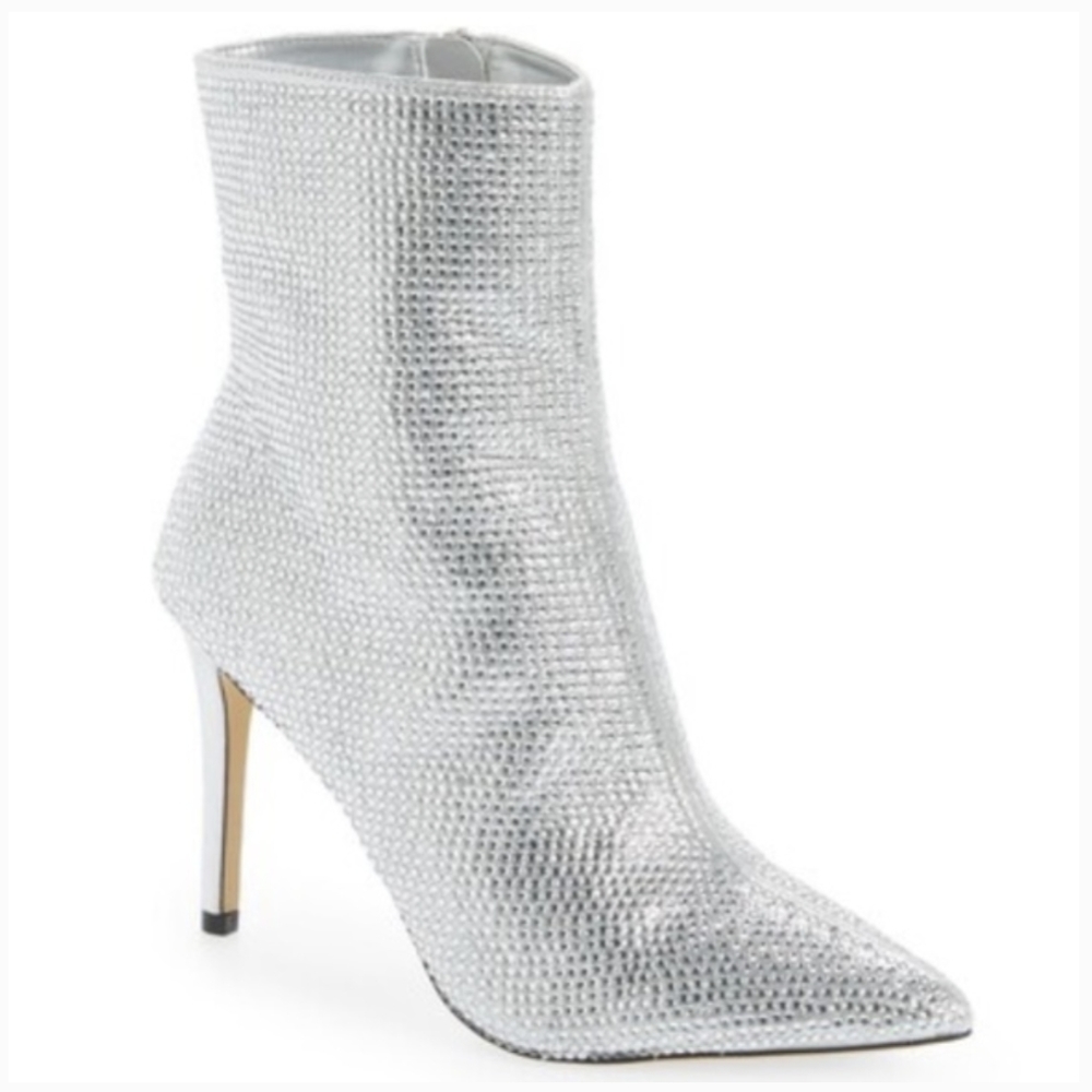 BP Athenna Silver High Heeled Rhinestone Boots, Size 8.5